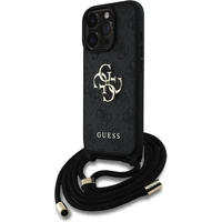 Guess PU 4G Metal Logo Crossbody popruh kryt iPhone 16 Pre čierny - Puzdra