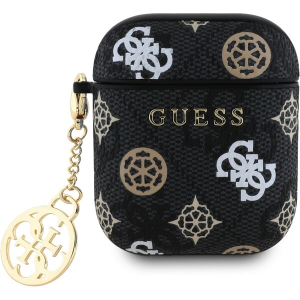 Guess PU 4G Peony Charm púzdro pre AirPods 1/2 čierne