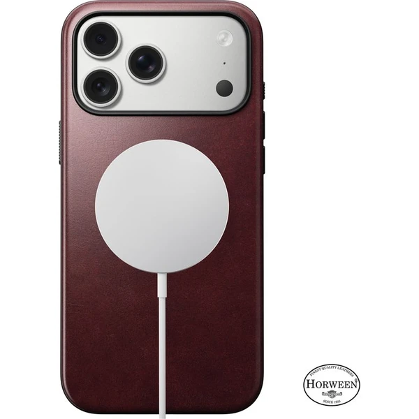 Nomad Modern Leather Case (Horween) MagSafe kožený kryt iPhone 17 Pro Max Burgundy - Puzdra - Obrázok 8d9c318a5711420b8ad9108195de7f35