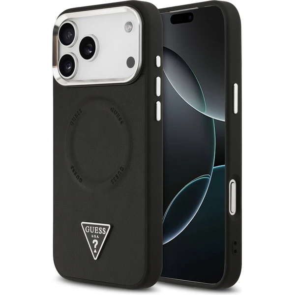 Guess PU Leather Triangle Logo MagSafe kryt iPhone 17 Pro čierny - Puzdra - Hlavný obrázok