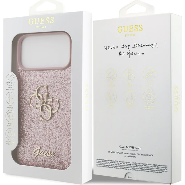 Guess PU Fixed Glitter 4G Metal Logo Zadný Kryt pre iPhone 18 Pro Max Pink - Puzdra - Obrázok 8e1114995e034f73a7d38315d980e29c
