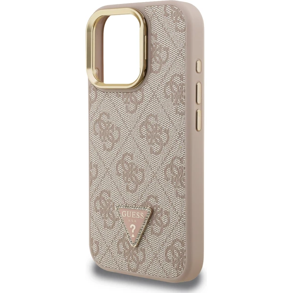 Guess PU 4G Strass Triangle Logo Stand Camera Frame MagSafe kryt iPhone 15 Pro Max ružový - Puzdra - Obrázok 8ec8f9983b51409d93b03cdcc502b438