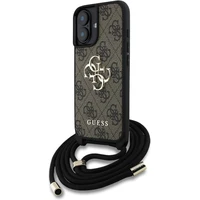 Guess PU 4G Metal Logo Crossbody popruh kryt iPhone 16 hnedý - Puzdra