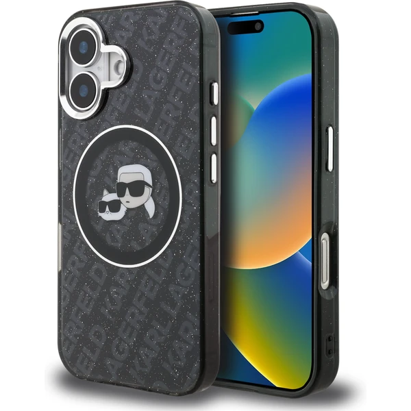 Karl Lagerfeld IML K&CH Heads Repeated Logo MagSafe kryt iPhone 16 čierny - Puzdra - Hlavný obrázok