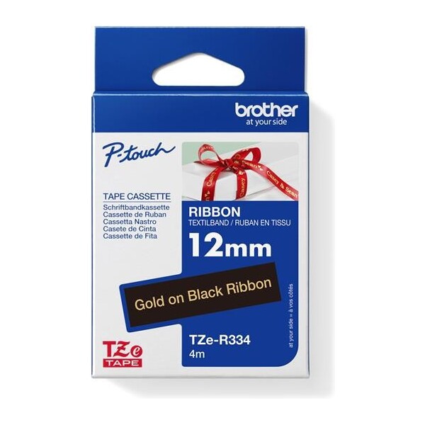 Brother TZe-R334 textilná páska zlatá na čiernom 12 mm