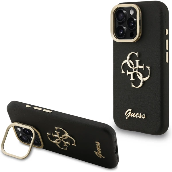 Guess PU Grained 4G Logo Stand Camera Frame kryt iPhone 15 Pre čierny - Puzdra - Hlavný obrázok