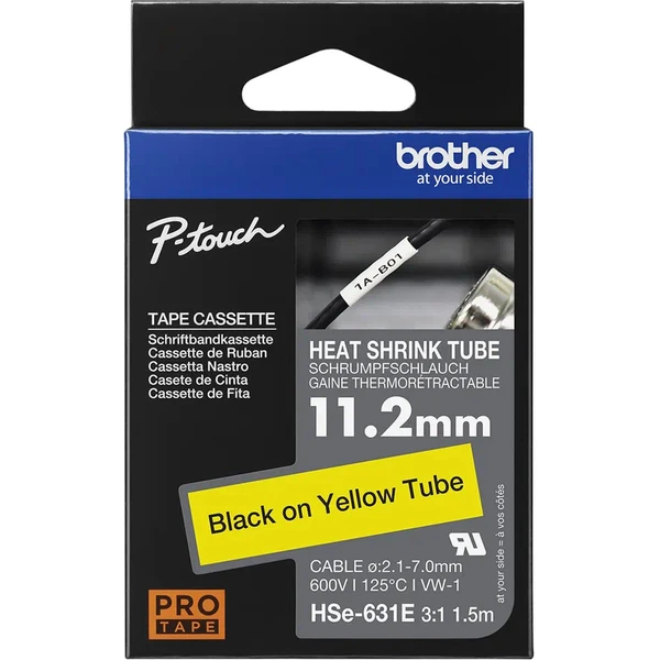Brother HSE631E zmršťovacia bužírka čierna na žltom 11,2 mm - Pásky pre štítkovače - Hlavný obrázok