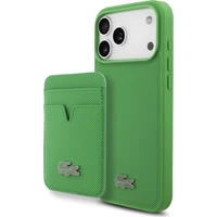 Lacoste Iconic Petit Pique MagSafe kryt + peňaženka iPhone 17 Pro Max zelený - Puzdra