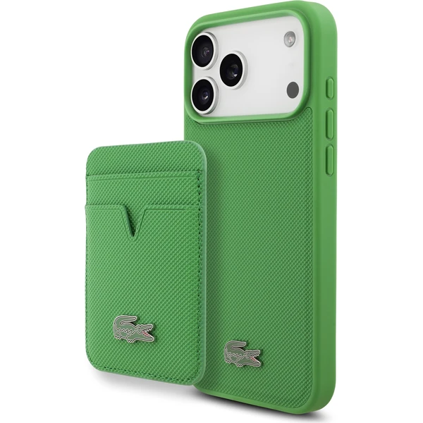 Lacoste Iconic Petit Pique MagSafe kryt + peňaženka iPhone 17 Pro Max zelený - Puzdra - Hlavný obrázok