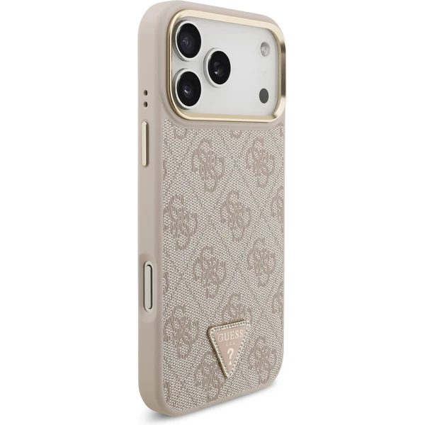 Guess PU Leather 4G Triangle Logo Gold Frame MagSafe kryt iPhone 17 Pro Max ružový - Puzdra - Obrázok 903f863fe9c14e289a4c152dbd34f649