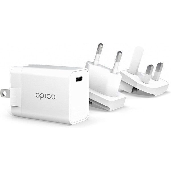 Epico 20W PD napájací adaptér vymeniteľnou zástrčkou EU/UK biela