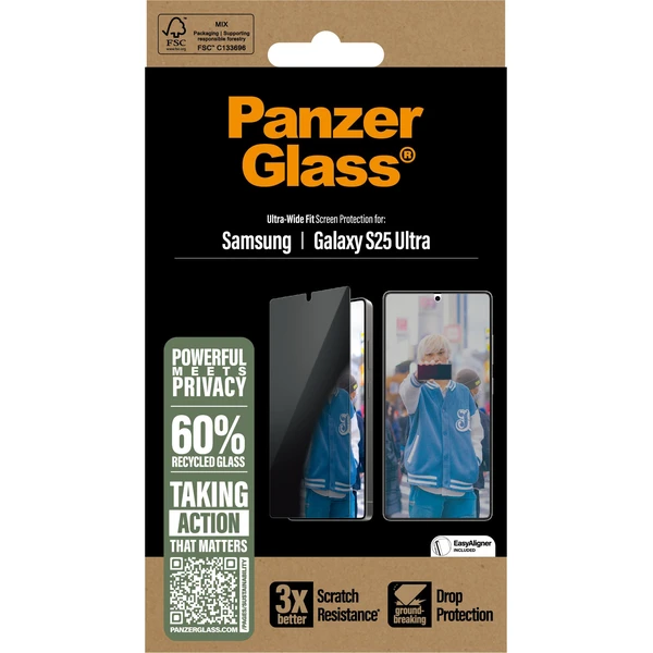 PanzerGlass® Privacy sklo Samsung Galaxy S25 Ultra s inštalačným rámčekom - Ochranné fólie a sklo - Obrázok 90FC000J01