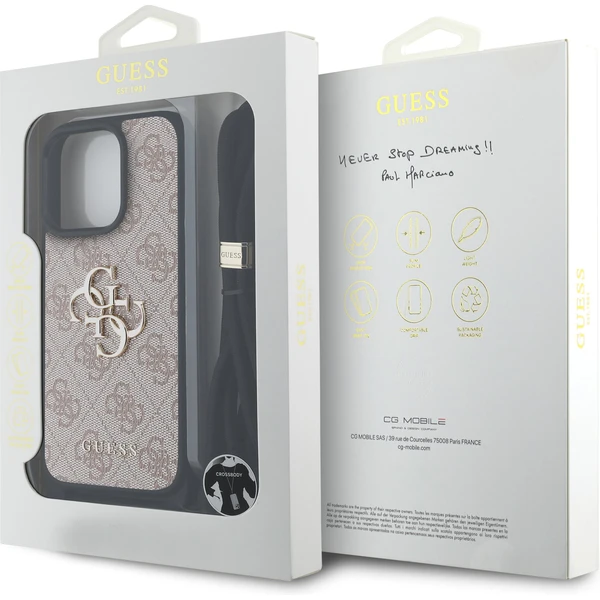 Guess PU 4G Metal Logo Crossbody popruh kryt iPhone 15 Pre ružový - Puzdra - Obrázok 90a30361fd8243fd9c01f154d2e0c1e2