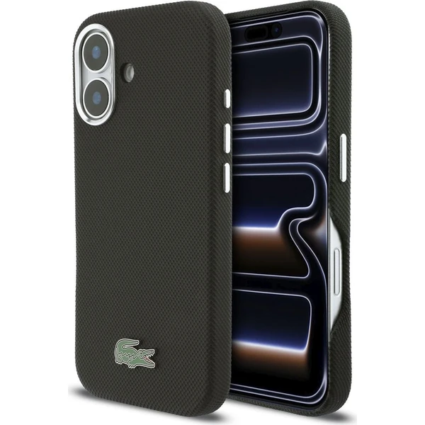 Lacoste PVC Iconic Petit Pique Kovové logo MagSafe kryt iPhone 16 čierny - Puzdra - Hlavný obrázok
