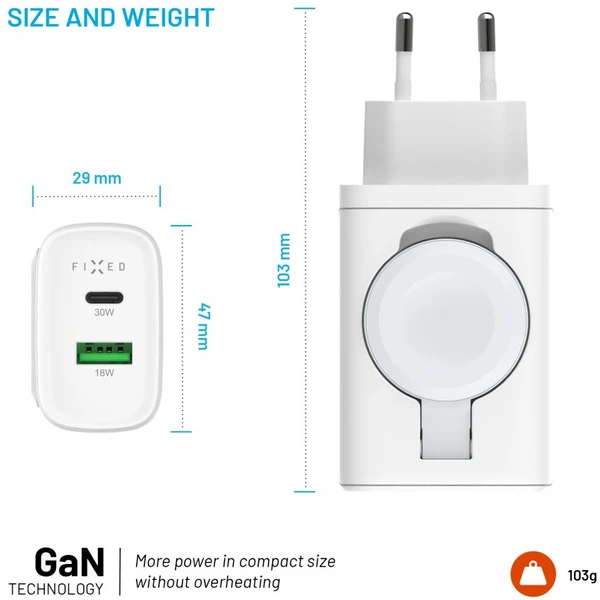 FIXED Power Socket GaN nabíjačka USB-A/USB-C a nabíjačkou pre Apple Watch biela - Nabíjačky - Obrázok 90c524f58b7a4b89873ef9bb7cb7b802