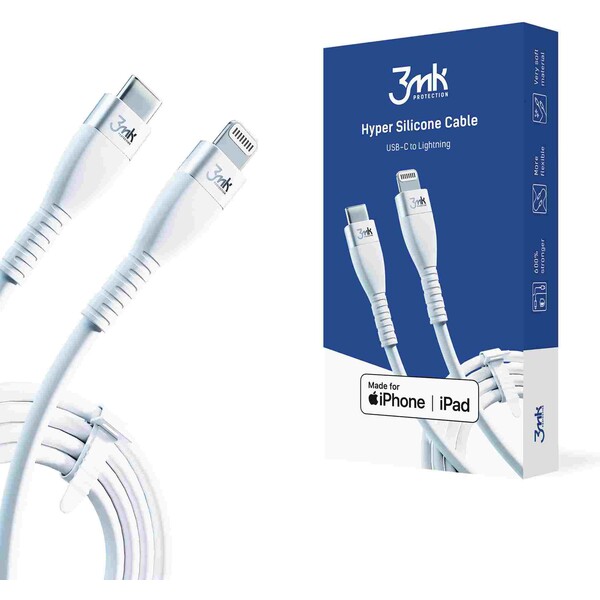 3mk Hyper Silicone Cable USB-C/Lightning dátový kábel, 20W, 1m biely