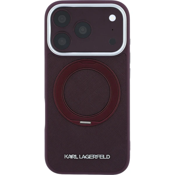 Karl Lagerfeld PU Saffiano Ring Stand MagSafe kryt iPhone 18 Pro vínový - Puzdra - Obrázok 911f59c1a0b74edfa49df839d7dcc0e2