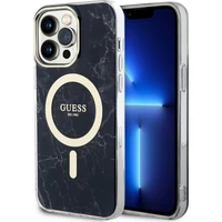 Guess IML Marble MagSafe Zadný Kryt pre iPhone 13 Pre Max Black - Puzdra