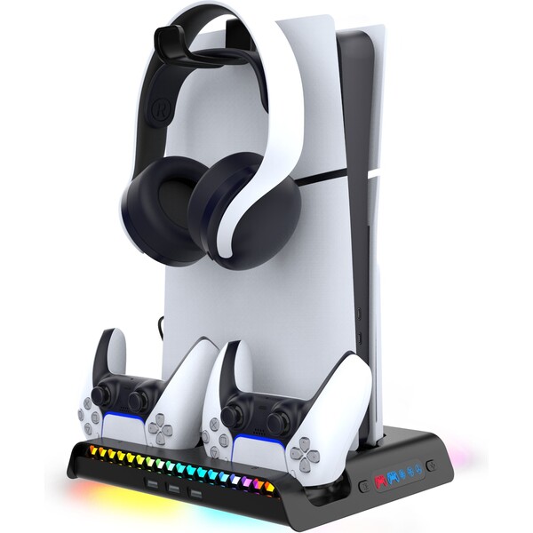 iPega P5S006 Multifunkčný Nabíjací RGB Stojan s Chladením pre PS5 Slim čierny