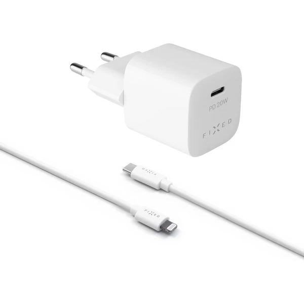 FIXED Mini nabíjačka s USB-C a USB-C/Lightning káblom, PD, 1 m, MFI, 20W, biela - Nabíjačky - Obrázok 916c1811fecf4c20803a0da088688423