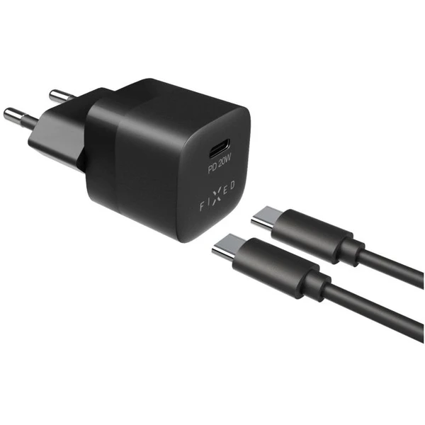 FIXED Mini nabíjačka s USB-C výstupom a káblom USB-C 1 meter PD 20W čierny - Nabíjačky - Hlavný obrázok