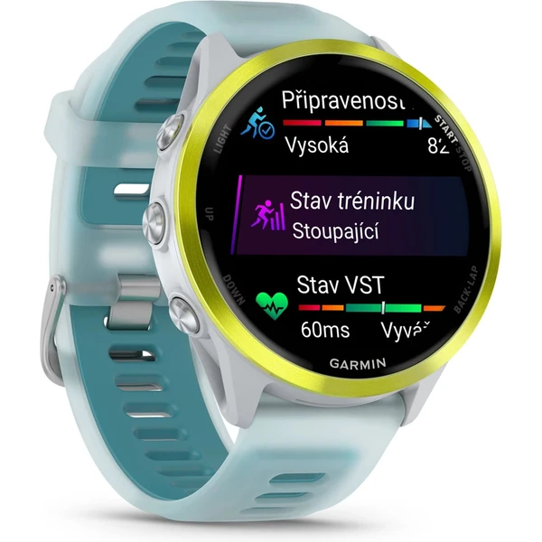 Garmin Forerunner 570 47 mm žltá hliníková luneta s bielo-tyrkysovým polopriehľadným remienkom - Inteligentné hodinky - Obrázok 91LG000J01