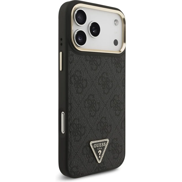 Guess PU Leather 4G Triangle Logo Gold Frame MagSafe kryt iPhone 17 Pro Max čierny - Puzdra - Obrázok 91bba712307242158fed5646db50ee62
