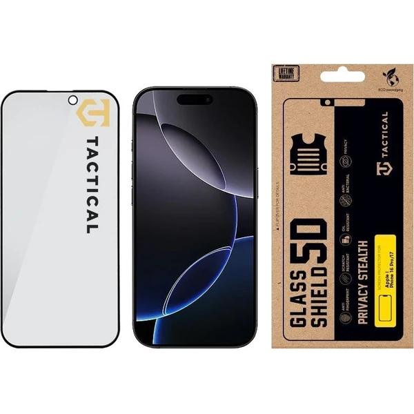 Tactical Glass Shield Privacy Stealth 5D sklo pre Apple iPhone 16 Pro/17 čierne - Ochranné fólie a sklo - Obrázok 91c0df220d6343c2a6216e32ea2dbf73