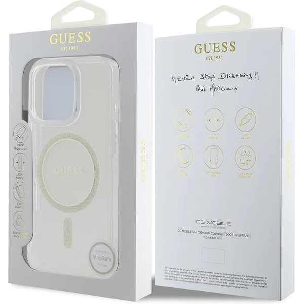 Guess IML Glitter Ring MagSafe kryt pre iPhone 16 Pro Max číry - Puzdra - Obrázok 9212d0338cf34c24aaba1a0d72e4ab11