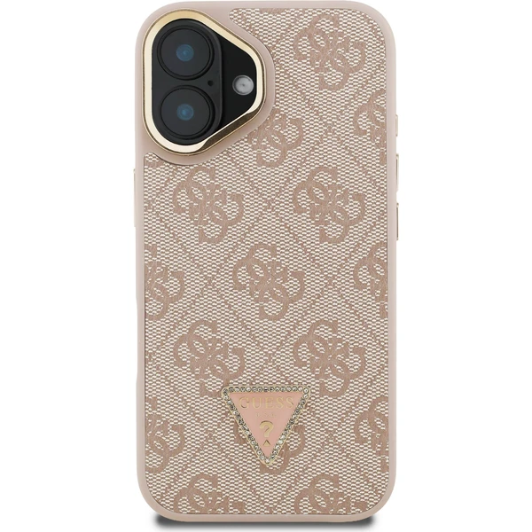 Guess PU 4G Strass Triangle Logo Stand Camera Frame MagSafe kryt iPhone 16 ružový - Puzdra - Obrázok 924f02789eed4e7d8162833df4dfdf9d