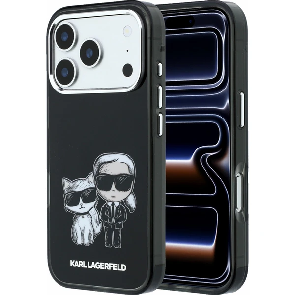Karl Lagerfeld PU Semi Wrap Smooth Sketch Bodies Magsafe Zadný Kryt pre iPhone 18 Pro Black - Puzdra - Hlavný obrázok