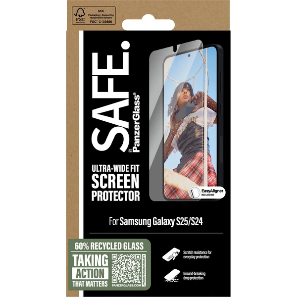PanzerGlass® SAFE Ultra-Wide Fit sklo Samsung Galaxy S25/S24 s inštalačným rámčekom - Ochranné fólie a sklo - Obrázok 92FC000J01