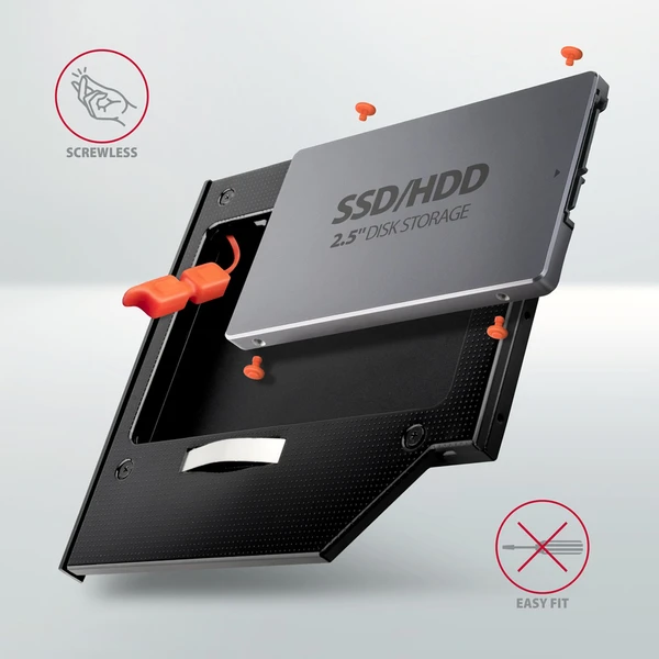 AXAGON RSS-CD09 rámček pre 2.5" SSD/HDD do DVD slotu 9.5 mm - Rámiky na disky - Obrázok 92J0000P01