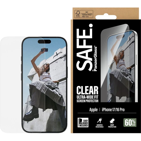 PanzerGlass® SAFE Ultra-Wide Fit sklo Apple iPhone 17/16 Pro s inštalačným rámčekom - Ochranné fólie a sklo - Hlavný obrázok