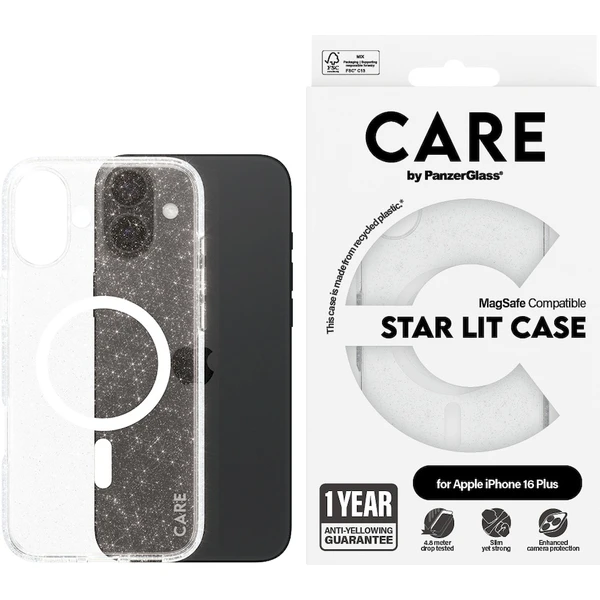 PanzerGlass® CARE kryt Apple iPhone 16 Plus MagSafe Star Lit trblietavý/biely - Puzdra - Obrázok 9308000P01