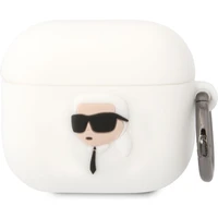 Karl Lagerfeld 3D Logo NFT Karl Head Silikónové Puzdro pre Airpods 3 White - Puzdra