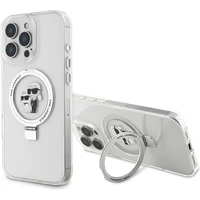Karl Lagerfeld Ringstand Karl and Choupette MagSafe kryt pre iPhone 16 Pro Max biely - Puzdra