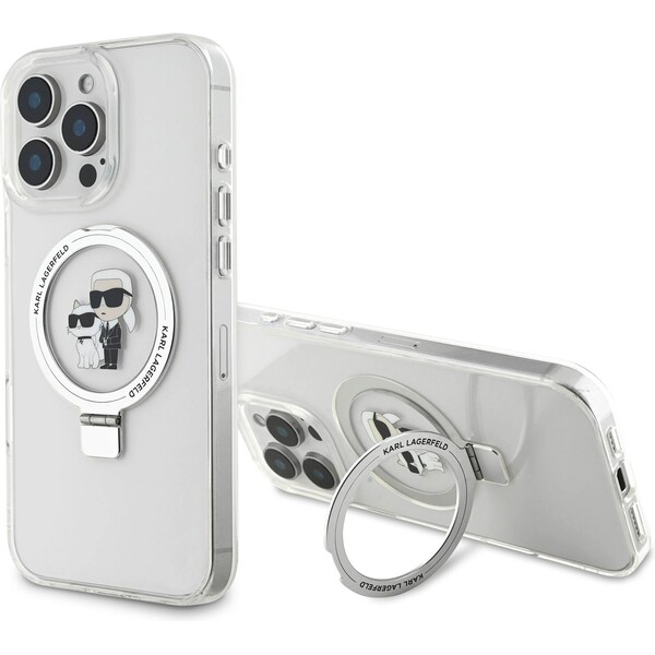 E-shop Karl Lagerfeld Ringstand Karl and Choupette MagSafe kryt pre iPhone 16 Pro Max biely