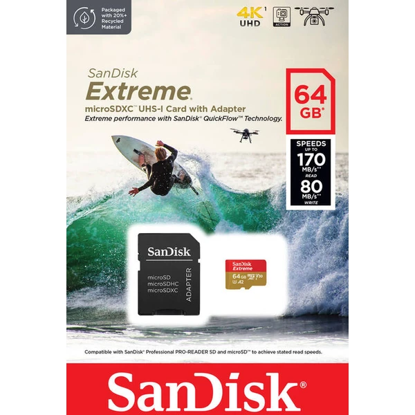 SanDisk Extreme Action Cams a Drony microSDXC 64GB + SD adaptér - Pamäťové karty - Obrázok 9332000P01