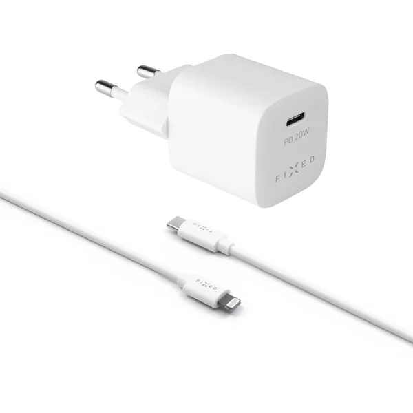 FIXED Mini nabíjačka s USB-C a USB-C/Lightning káblom, PD, 1 m, MFI, 20W, biela - Nabíjačky - Obrázok 9338100501