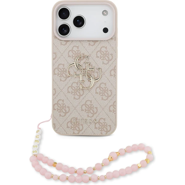Guess PU 4G Metal Logo Strap kryt iPhone 17 Pro Max ružový - Puzdra - Hlavný obrázok