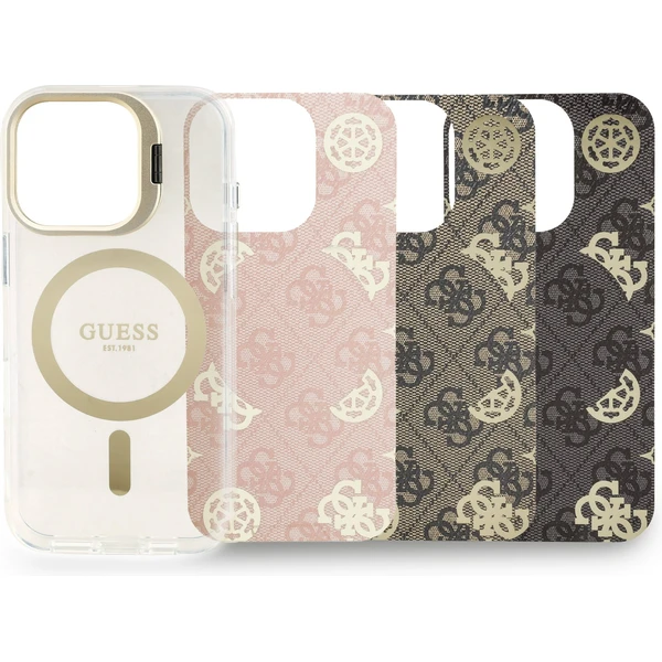 Guess PC/TPU Electroplated Stand Camera Frame MagSafe kryt s vymeniteľným pozadím iPhone 16 Pro - Puzdra - Obrázok 9360e6a466cd48a3a18eadda9cea2d94