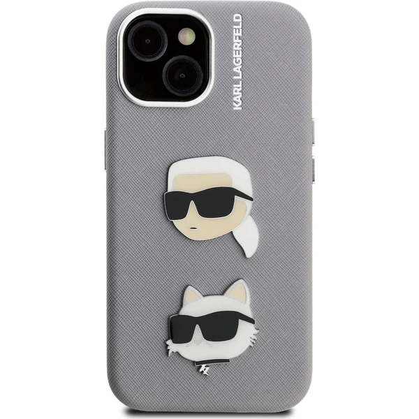 Karl Lagerfeld Grained PU K&CH Heads kryt iPhone 15 sivý - Puzdra - Obrázok 93674960ee9f47b883b5f2b059adf906