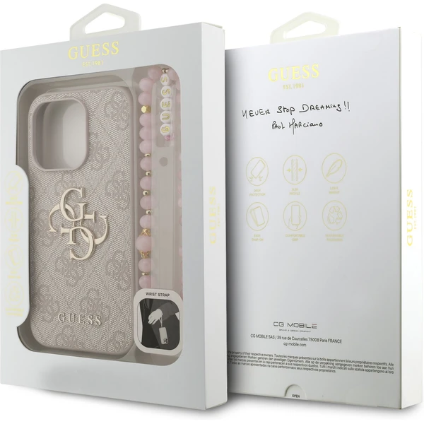 Guess PU 4G Metal Logo Strap kryt iPhone 15 Pre ružový - Puzdra - Obrázok 938ff5ca4bed45e1808f21b4281d7a9c