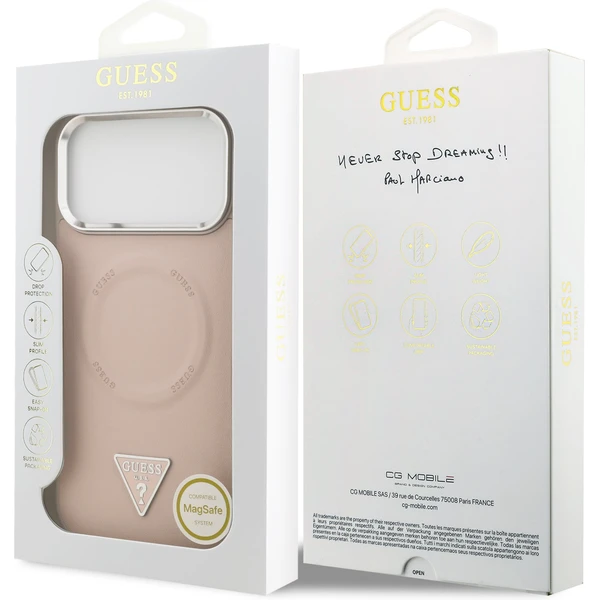 Guess PU Leather Triangle Logo MagSafe kryt iPhone 17 Pro Max ružový - Puzdra - Obrázok 9401e9df49d6416a9f42f4ecac28fc45