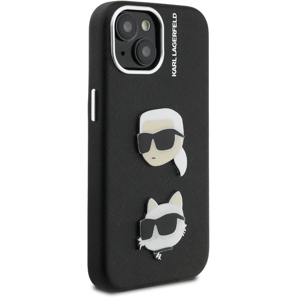 Karl Lagerfeld Grained PU K&CH Heads kryt iPhone 15 čierny - Puzdra - Obrázok 9409541688a14bfb8859f064b9284fb7