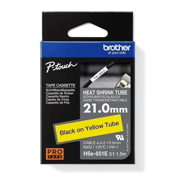 Brother HSE651E zmršťovacia bužírka čierna na žltom 21 mm - Pásky pre štítkovače - Hlavný obrázok