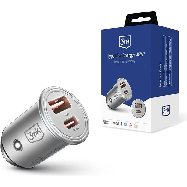 3mk Hyper Car Charger 45W nabíjačka do auta, USB-A/USB-C (PD)