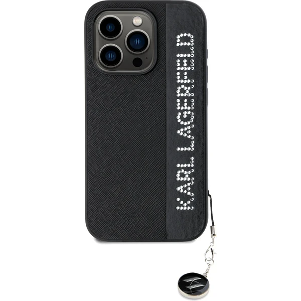 Karl Lagerfeld PU Saffiano Rhinestone Charm zadný kryt iPhone 15 Pre čierny - Puzdra - Obrázok 94N5000J01