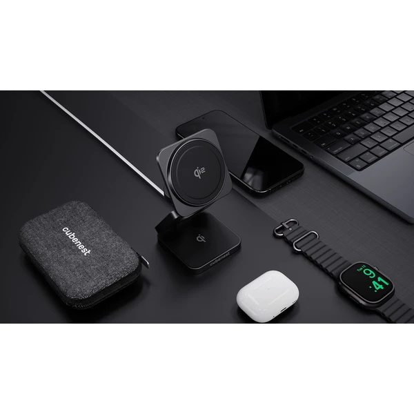 Cubenest SQ312 Fold Pro Qi2 (MagSafe) 3v1 magnetická nabíjačka čierna - Nabíjačky - Obrázok 94PF000N01